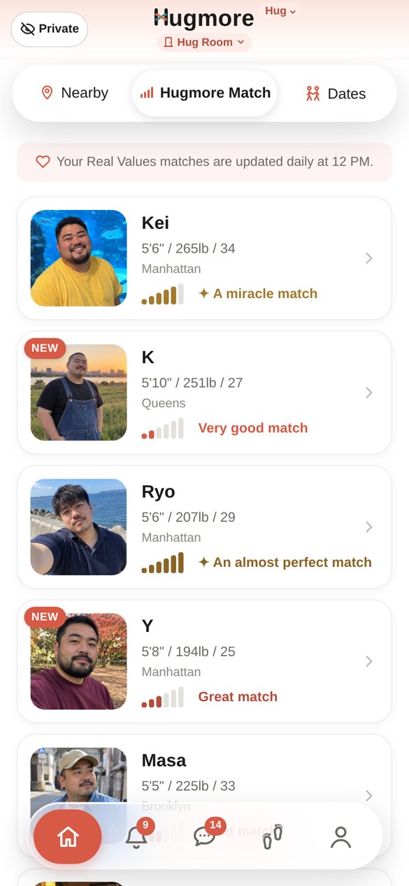 The Hugmore Match screen