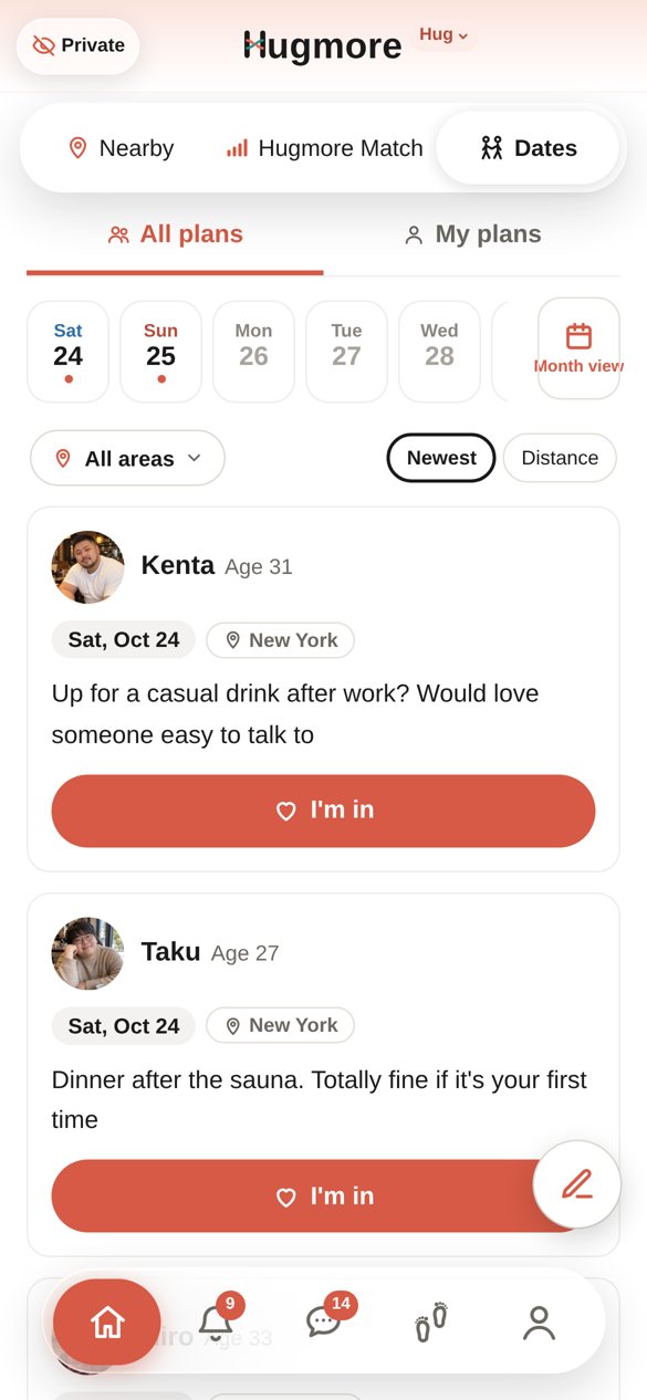 The Date Plan screen