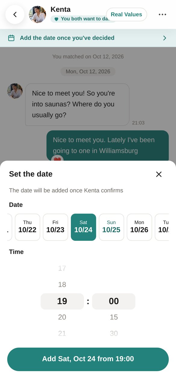 The screen for saving your date day